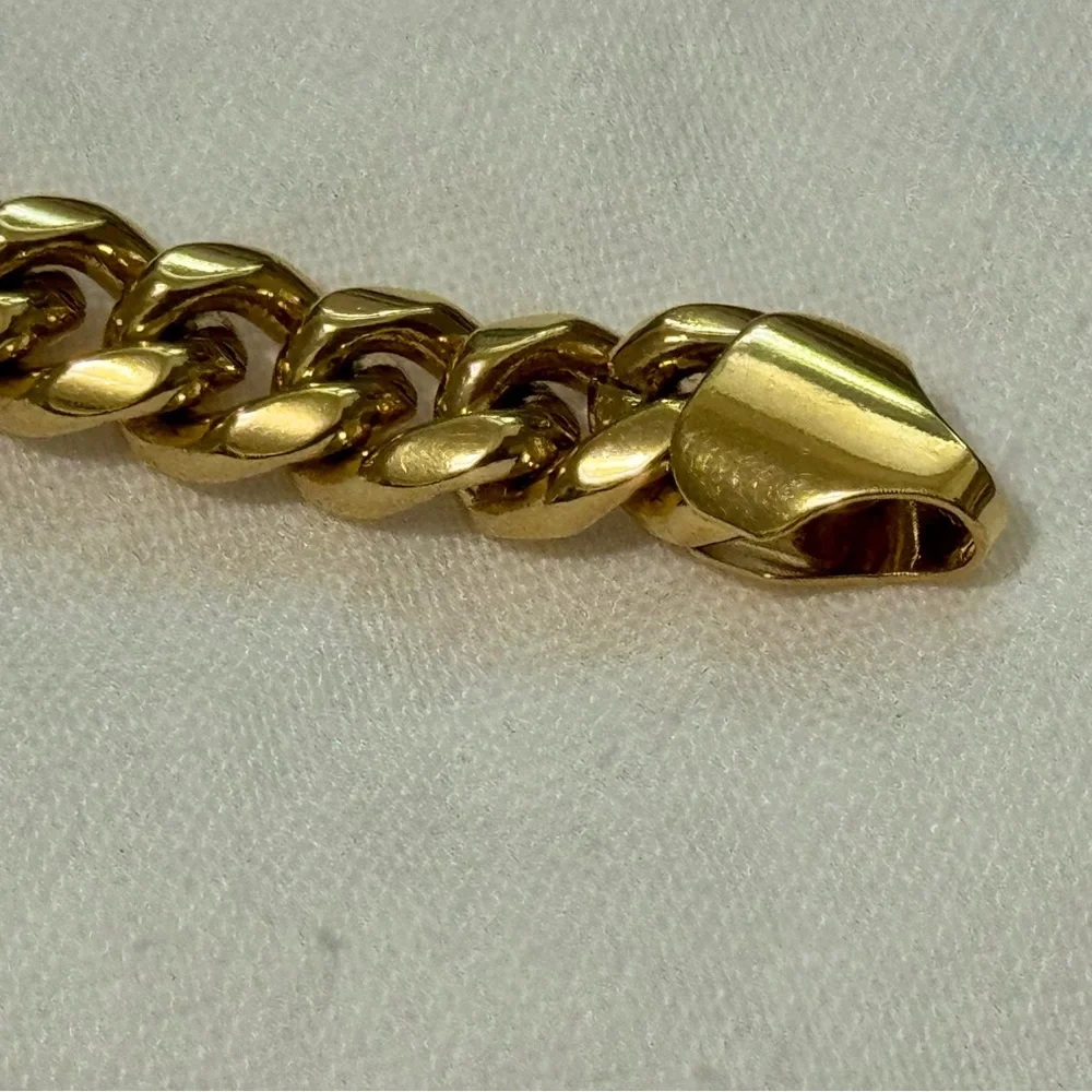 8 mm Solid Curb Link Chain Gold Tone Bracelet Lobster Clasp - Picture 2 of 9